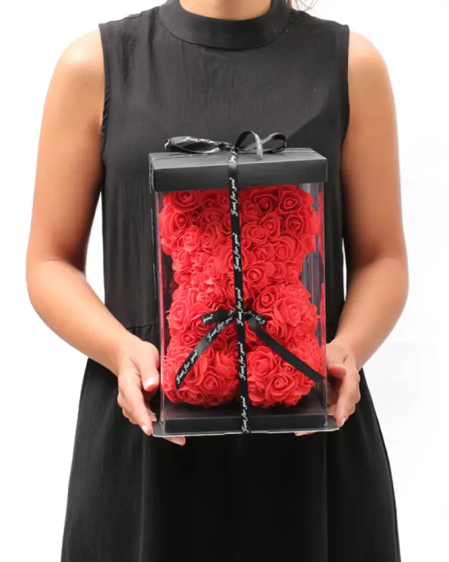 Kırmızı Gül Ayıcık 20 cm – Romantik Kalıcı Hediye - Kutuda Çiçekler - İstanbul çiçek siparişi