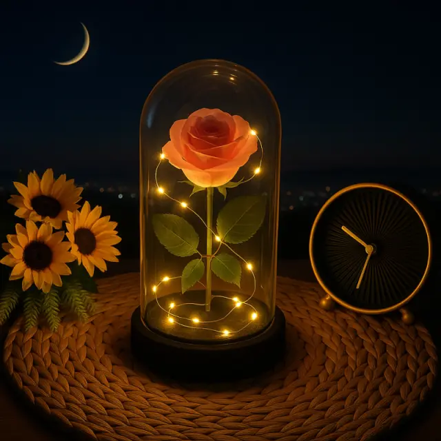 LED Işıklı Cam Fanus İçinde Gül – Romantik Masal Hediye - Kadınlara Özel - İstanbul çiçek siparişi