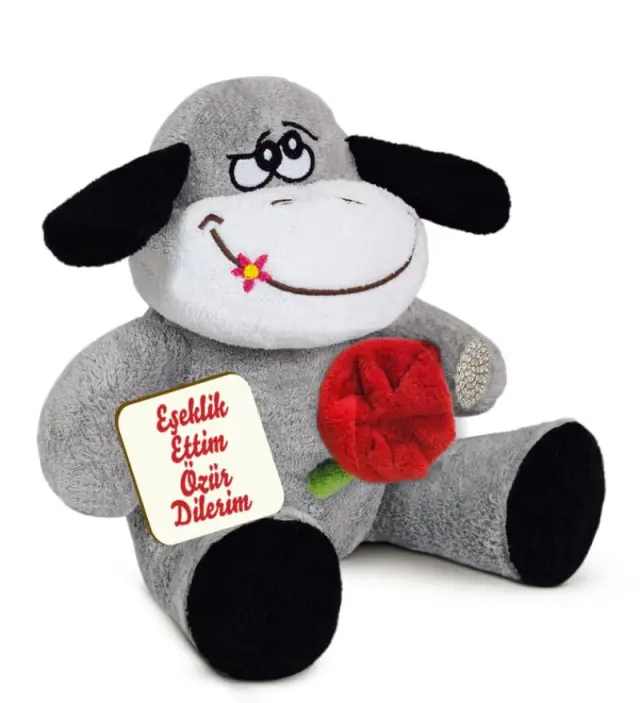 Romantik Peluş Eşek – “Eşeklik Ettim, Özür Dilerim” Yazılı Peluş Oyuncak - Ayıcık - İstanbul çiçe...