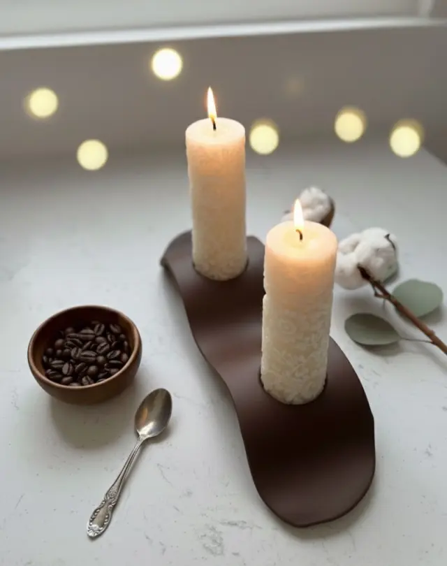 Bohem Tarz Kıvrımlı Seramik Mumluk - Romantik Akşam Yemeği ve Ev Hediyesi İçin İkili Mum Standı -...