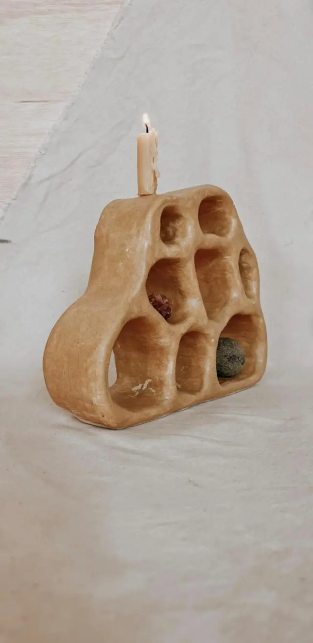 El Yapımı Bohem Seramik Şamdan - Wabi Sabi Organik Formlu Dekoratif Mumluk ve Obje - El Yapımı He...