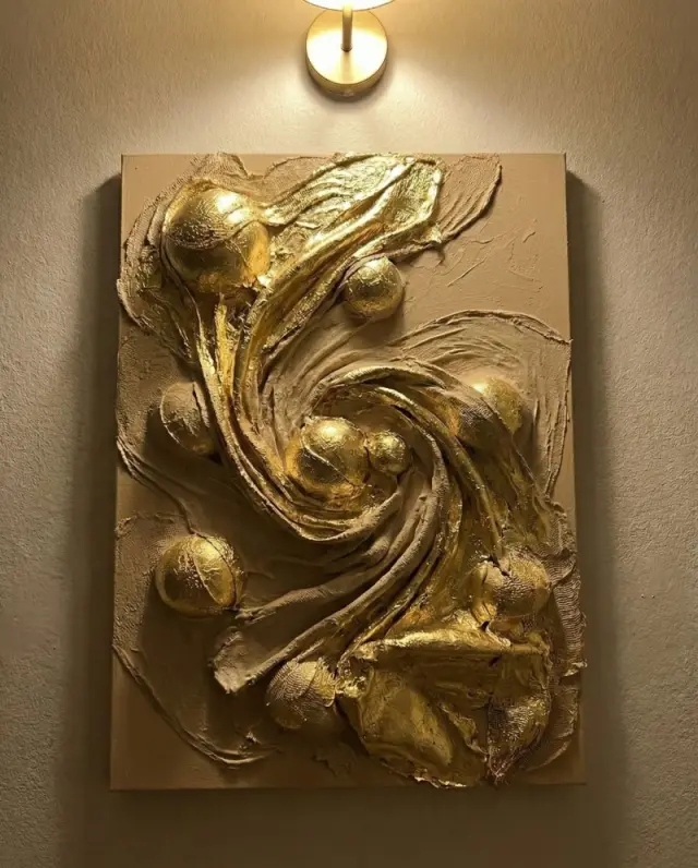 3D Dokulu Rölyef Tablo - El Yapımı Soyut Spiral ve Küre Detaylı Modern Duvar Sanatı - El Yapımı H...