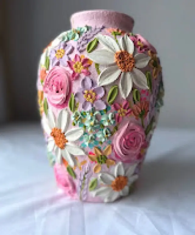 Seramik Rölyef Çiçek Küp Pembe - Seramik ve Soğuk Porselen Ürünleri - İstanbul çiçek siparişi