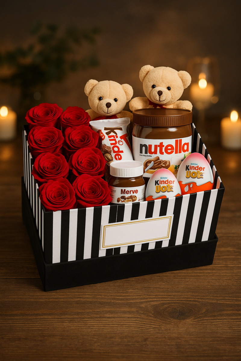 Ayıcık Gül ve Çikolata Hediye Kutusu ile Romantik Tatlı Sürpriz