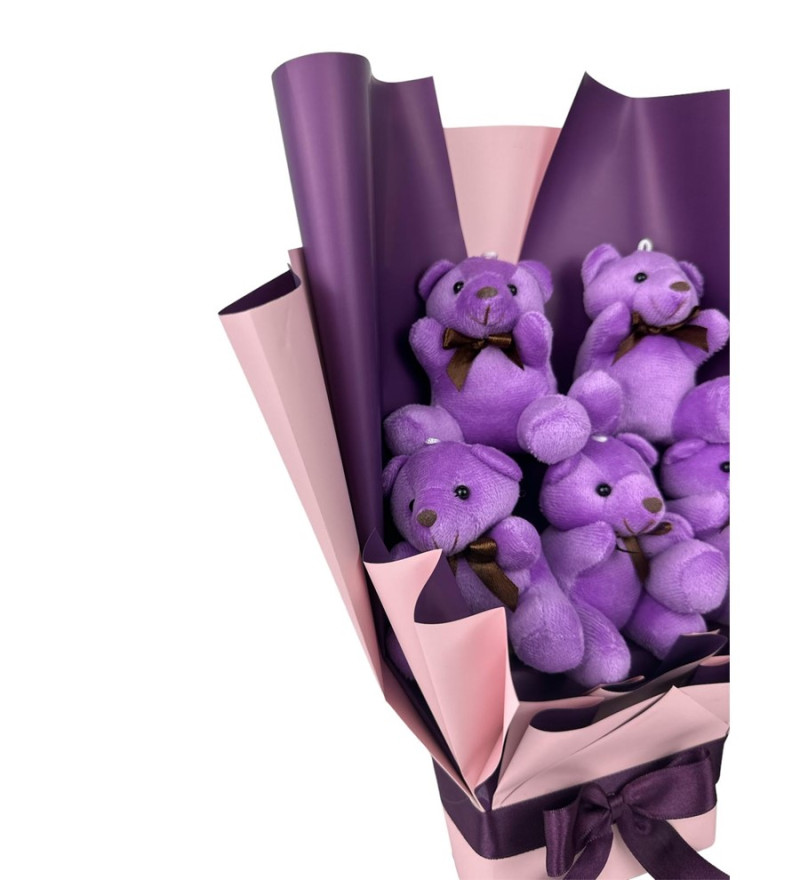 Mor Pelüş Ayıcık Buketi – Sevimli ve Romantik Hediye