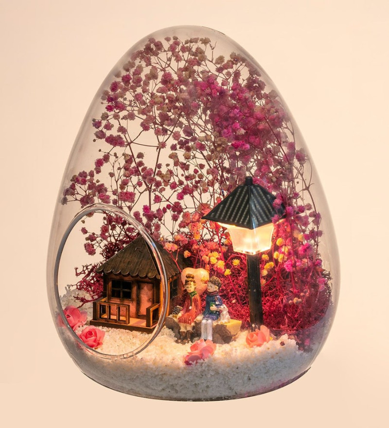 Romantik Işıklı Teraryum - LED Dekoratif Cam Fanus