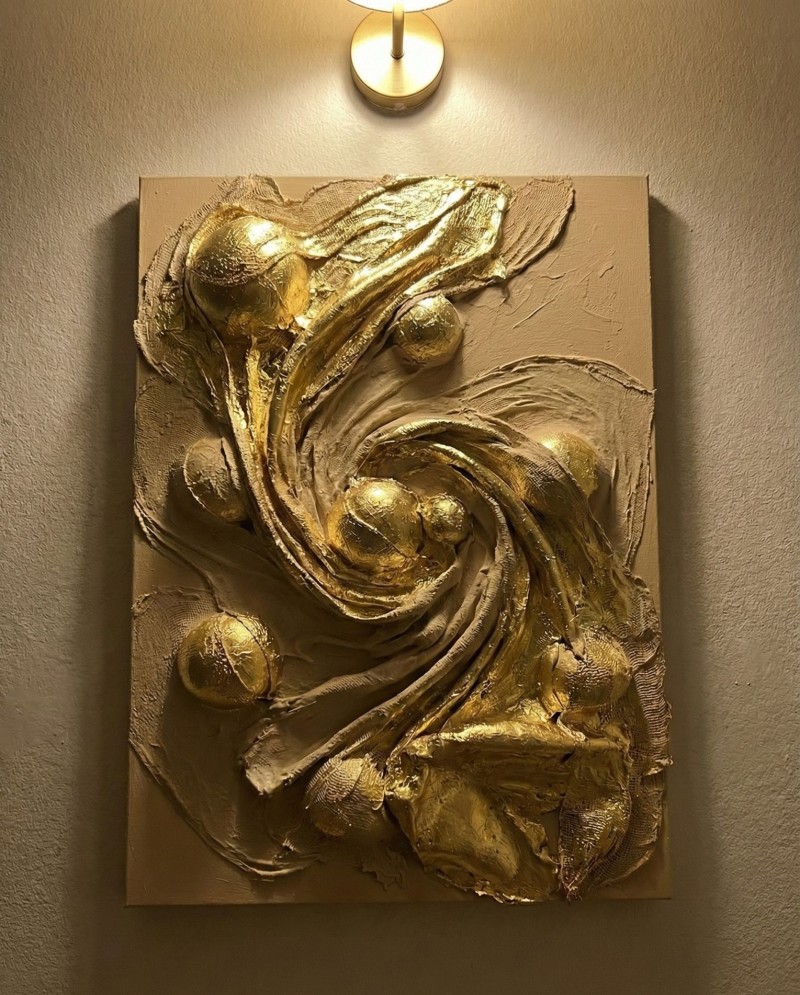 3D Dokulu Rölyef Tablo - El Yapımı Soyut Spiral ve Küre Detaylı Modern Duvar Sanatı - El Yapımı H...