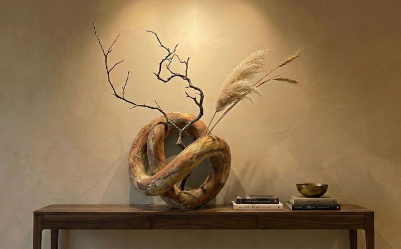 Wabi Sabi Dokulu Düğüm Vazo: Modern İskandinav Salon Dekoru Obje - El Yapımı Hediye & Dekoras...
